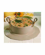 Bon Chef 91419097HR - Soup Bowl Crock, 5 qt. 12 oz., with collar & 2 brass hand