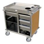 (Discontinued) Cadco BC-4-L1 - Beverage Cart, back-loading, (3) airpot wells, (2) shelves & (4) drawers, Chestnut panels