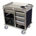 (Discontinued) Cadco BC-4-L4 - Beverage Cart, back-loading, (3) airpot wells, (2) shelves & (4) drawers, Navy panels