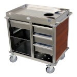 (Discontinued) Cadco BC-4-L5 - Beverage Cart, back-loading, (3) airpot wells, (2) shelves & (4) drawers, Cherry panels