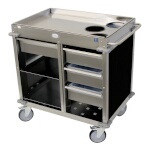 (Discontinued) Cadco BC-4-L6 - Beverage Cart, back-loading, (3) airpot wells, (2) shelves & (4) drawers, Black panels