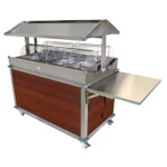 (Discontinued) Cadco CBC-GG-4-L5 - Merchandising Cart, (4) hot food wells, enclosed base with (2) doors, Cherry panels