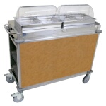 (Discontinued) Cadco CBC-HH-L1 - Junior Mobile Buffet Cart, (2) hot buffet servers, (2) drawers, Chestnut panels