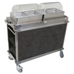 (Discontinued) Cadco CBC-HH-L3-4 - Junior Mobile Buffet Cart, (2) hot buffet servers, (2) drawers, Grey panels