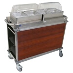 (Discontinued) Cadco CBC-HH-L5-4 - Junior Mobile Buffet Cart, (2) hot buffet servers, (2) drawers, Cherry panels