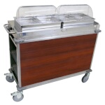 (Discontinued) Cadco CBC-HH-L5 - Junior Mobile Buffet Cart, (2) hot buffet servers, (2) drawers, Cherry panels