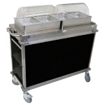 (Discontinued) Cadco CBC-HH-L6-4 - Junior Mobile Buffet Cart, (2) hot buffet servers, (2) drawers, Black panels