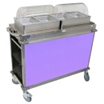 (Discontinued) Cadco CBC-HH-L7-4 - Junior Mobile Buffet Cart, (2) hot buffet servers, (2) drawers, Purple panels