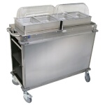 (Discontinued) Cadco CBC-HH-LST-4 - Junior Mobile Buffet Cart, (2) hot buffet servers, (2) drawers, stainless steel panels
