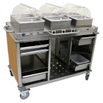 (Discontinued) Cadco CBC-HHH-L1-4 - Mobile Buffet Cart, (3) hot buffet servers, (6) drawers, Chestnut panels
