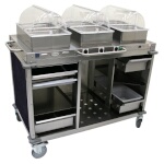 (Discontinued) Cadco CBC-HHH-L4-4 - Mobile Buffet Cart, (3) hot buffet servers, (6) drawers, Navy panels