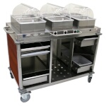 (Discontinued) Cadco CBC-HHH-L5-4 - Mobile Buffet Cart, (3) hot buffet servers, (6) drawers, Cherry panels