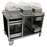 (Discontinued) Cadco CBC-HHH-L6-4 - Mobile Buffet Cart, (3) hot buffet servers, (6) drawers, Black panels