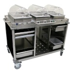(Discontinued) Cadco CBC-HHH-L6 - Mobile Buffet Cart, (3) hot buffet servers, (6) drawers, Black panels