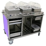 (Discontinued) Cadco CBC-HHH-L7-4 - Mobile Buffet Cart, (3) hot buffet servers, (6) drawers, Purple panels