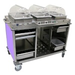 (Discontinued) Cadco CBC-HHH-L7 - Mobile Buffet Cart, (3) hot buffet servers, (6) drawers, Purple panels