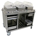 (Discontinued) Cadco CBC-HHH-LST-4 - Mobile Buffet Cart, (3) hot buffet servers, (6) drawers, (3) clear rolltop lids