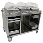 Cadco CBC-HHH - Mobile Buffet Cart, (3) hot buffet servers, (6) drawers, (3) clear rolltop lids