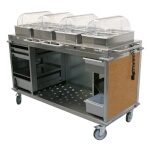 (Discontinued) Cadco CBC-HHHH-L1-4 - Mobile Buffet Cart, (4) hot buffet servers, (6) drawers, Chestnut panels