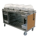 (Discontinued) Cadco CBC-HHHH-L1 - Mobile Buffet Cart, (4) hot buffet servers, (6) drawers, Chestnut panels