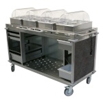 (Discontinued) Cadco CBC-HHHH-L3-4 - Mobile Buffet Cart, (4) hot buffet servers, (6) drawers, Grey panels