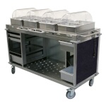 (Discontinued) Cadco CBC-HHHH-L4-4 - Mobile Buffet Cart, (4) hot buffet servers, (6) drawers, Navy panels