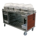 (Discontinued) Cadco CBC-HHHH-L5-4 - Mobile Buffet Cart, (4) hot buffet servers, (6) drawers, Cherry panels