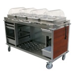 (Discontinued) Cadco CBC-HHHH-L5 - Mobile Buffet Cart, (4) hot buffet servers, (6) drawers, Cherry panels