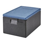 Cambro EPP180CLSW362 - GoBox Insulated Food Pan Carrier, 48.6 qt., top load, black with blue lid