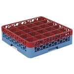 Carlisle RG25-1C410 - Dishwasher Glass Rack, 25-compartments with (1) extender, full-size, red/blue, (Case of 4)