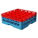 Carlisle RG25-2C410 - Dishwasher Glass Rack, 25-compartments with (2) extenders, full-size, red/blue, (Case of 3)