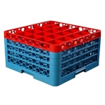 Carlisle RG25-4C410 - Dishwasher Glass Rack, 25-compartments with (4) extenders, full-size, red/blue, (Case of 2)