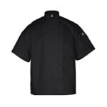 John Ritzenthaler J005BK-L - Chef's Jacket, large, short sleeve, drop shoulder & back yoke, black