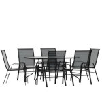 Flash Furniture TLH-089REC-303CBK6-GG - Outdoor Patio Dining Set, 55