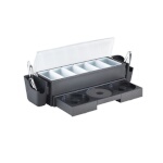 Browne 574875 - Bar Station Condiment Holder, 6 compartment, 1 pint inserts, black