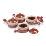 Browne 744047 - Onion Soup Bowl Set, 16 oz., with lids, ceramic, two tone brown (set of 4)