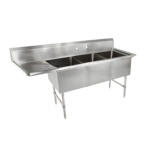 John Boos 3B184-1D18L - Three Compartment Sink, 76 x 23-1/2 x 43 inch, (1) drainboard