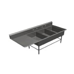 John Boos 3PB2028-1D30L - Three Compartment Sink, 94 x 33-1/2 inch, (1) drain board