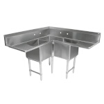 John Boos 3PBCS16204-2D30 - Corner Sink, 3-compartment, 70-1/2