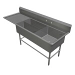 John Boos 3PBPS3224-1D30L - Three Compartment Sink, 90-3/16