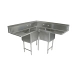 John Boos E3BCS-244-2D24 - Corner Sink, 3-compartment, 75