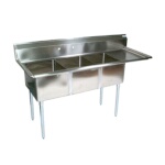 John Boos E3S8-1620-12R18 - Three Compartment Sink, 68-1/2 x 25-1/2 inch, (1) drainboard