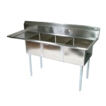 John Boos E3S8-18-12L18 - Three Compartment Sink, 74-1/2 x 23-1/2 inch, (1) drainboard