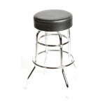 Oak Street SL2129-BLK - Swivel Bar Stool, upholstered button top, double ring, black vinyl