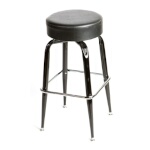 Oak Street SL2135-BLK - Swivel Bar Stool, upholstered seat, single chrome ring, black vinyl