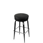 Oak Street SL2135 - Swivel Bar Stool, backless, upholstered button top seat, black frame, vinyl
