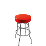Oak Street SL3129 - Swivel Bar Stool, backless, XL upholstered button top, chrome frame, red vinyl