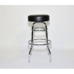 Skibee SKIC39S - Swivel Bar Stool, backless, round black upholstered seat, double ring base