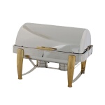 Winco 101A - Chafer, 8 qt., full size, rectangular, roll top, 18/8 with mirror finish and gold accents