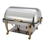 Winco 108A - Chafer, 8 qt., rectangular, solid brass gold-plated handles and legs, roll top
